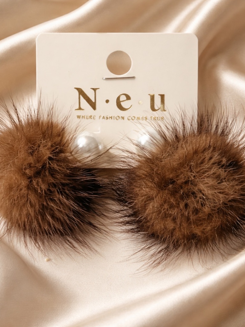 N.e.u Brown Faux Fur Pom Pearl Stud Earrings + 4 Mixed Sets #1026
